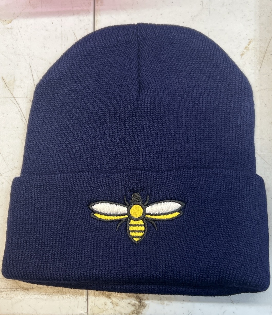 Navy blue bee beanie