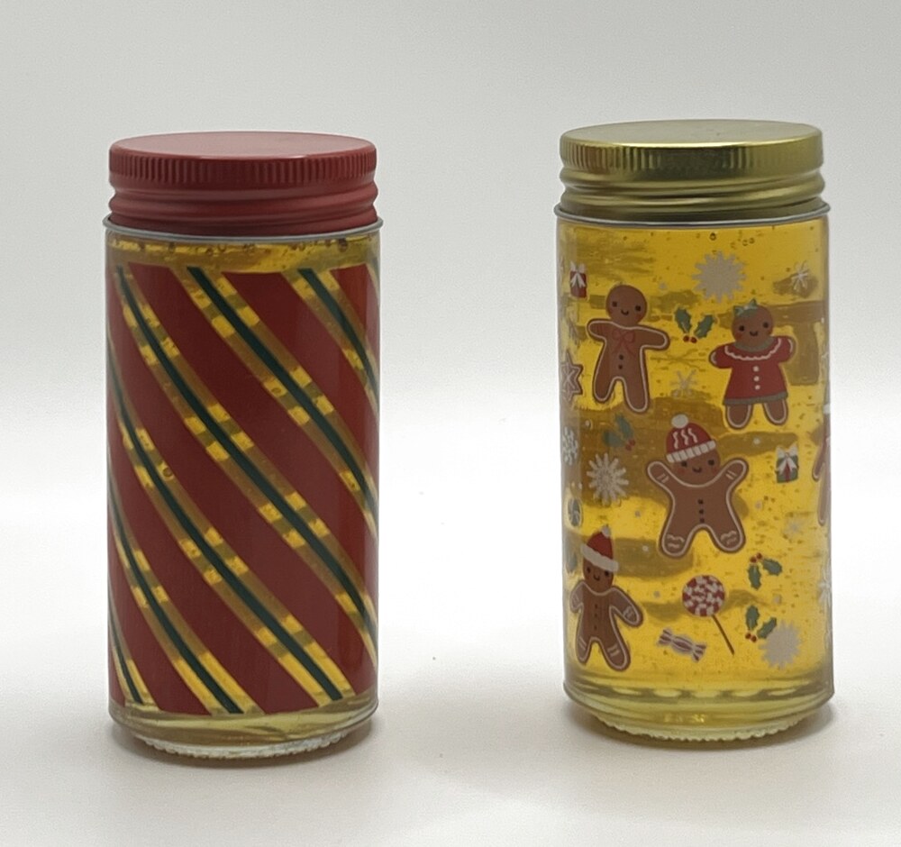 Candy cane stripe and gingerbread holiday honey jars